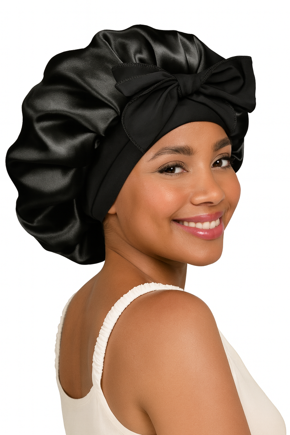 Gorro de Satén de Doble Capa  Negro - Theluzia®